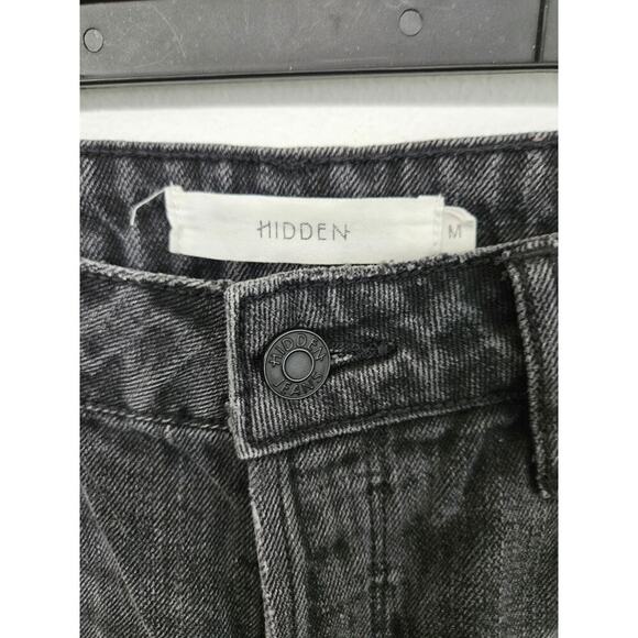 Hidden Black/Gray Distressed High Waisted Jean Shorts Women Sz Medium Button Up - Picture 6 of 7